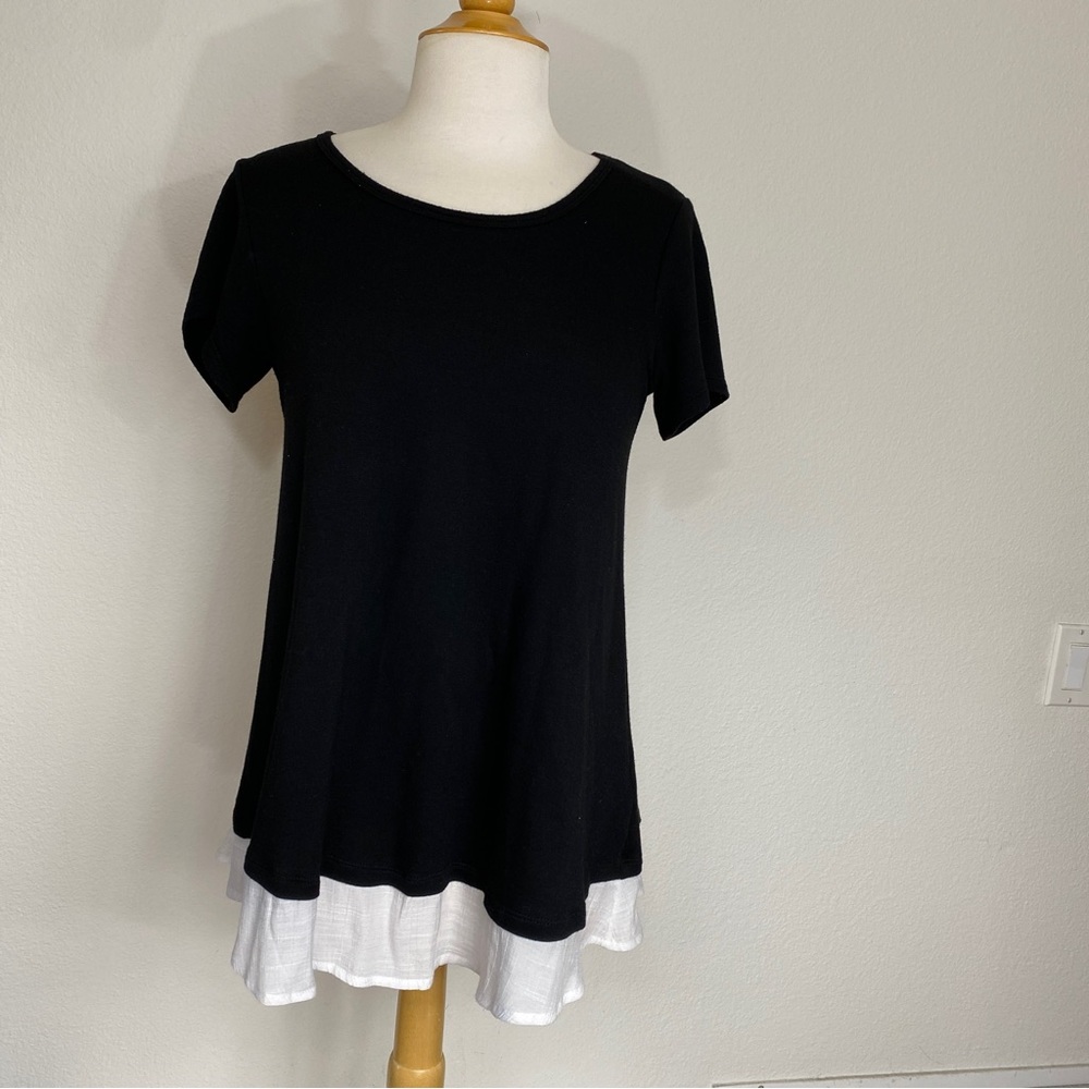 Bobeau Women's Black White Soft Scoop Neck Tunic Size Small Casual Minimalist